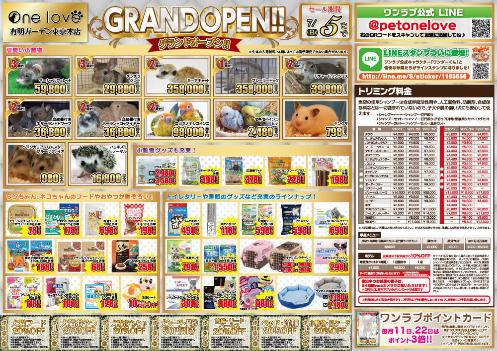 ペットショップワンラブ 有明ガーデン東京本店 オープンチラシ裏面
