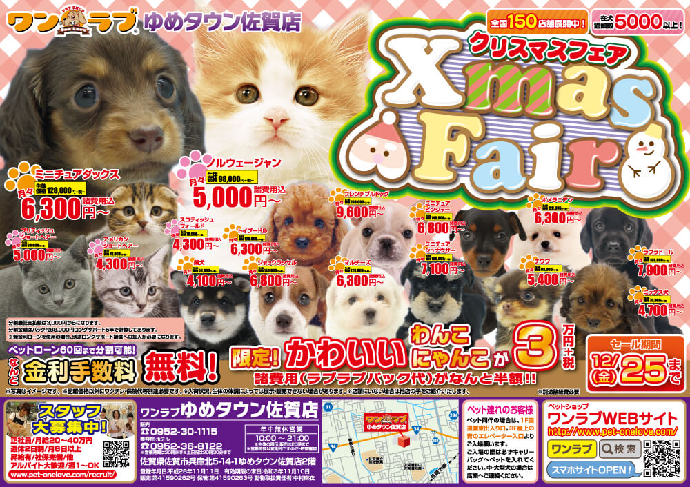 20201212-ペットショップワンラブ ゆめタウン佐賀店クリスマスフェアチラシ表面