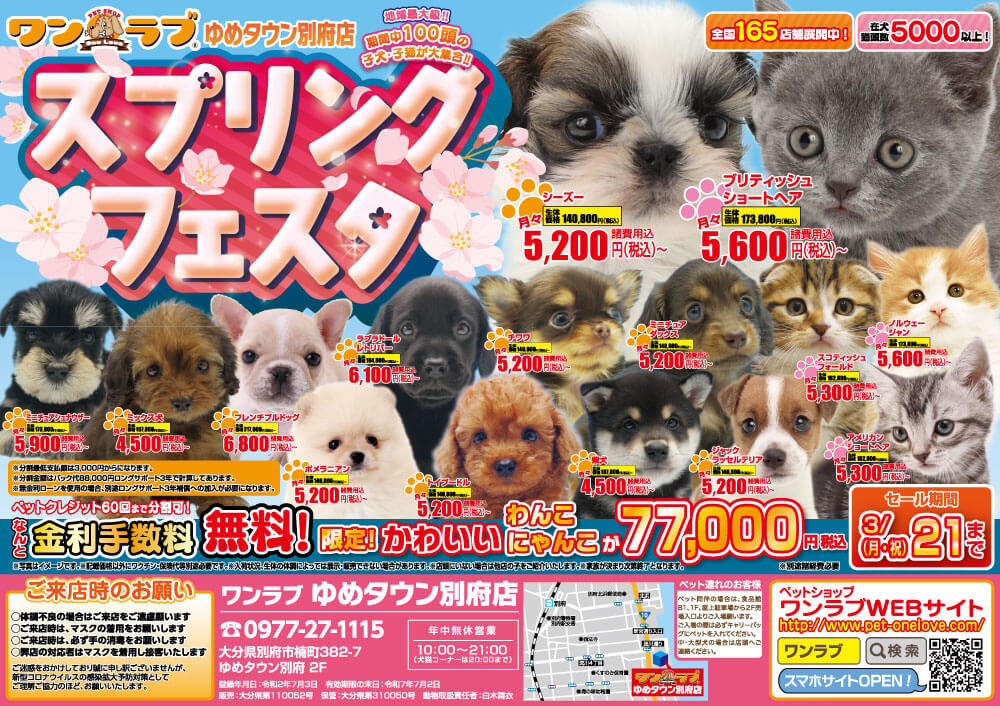 20220305-ペットショップワンラブ ゆめタウン別府店チラシ