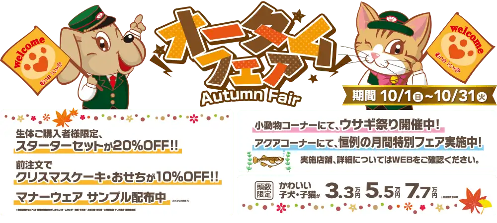 【2023 オータムフェア 開催！！】ペットショップ ワンラブにて、秋のイベントが開催中！！｜10/1～10/31まで