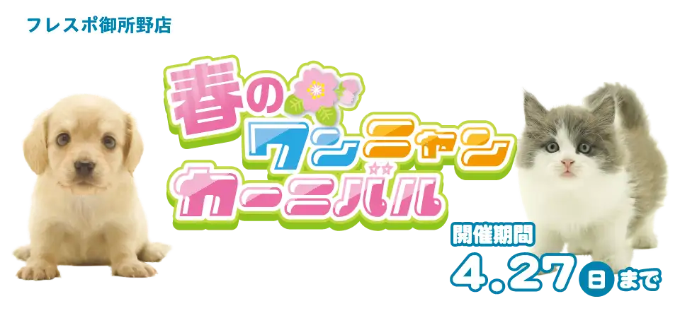 【春のワンニャンカーニバル 開催！！】秋田県 ワンラブ フレスポ御所野店 春のイベント開催！！4/12～4/27まで｜ワンラブグループ