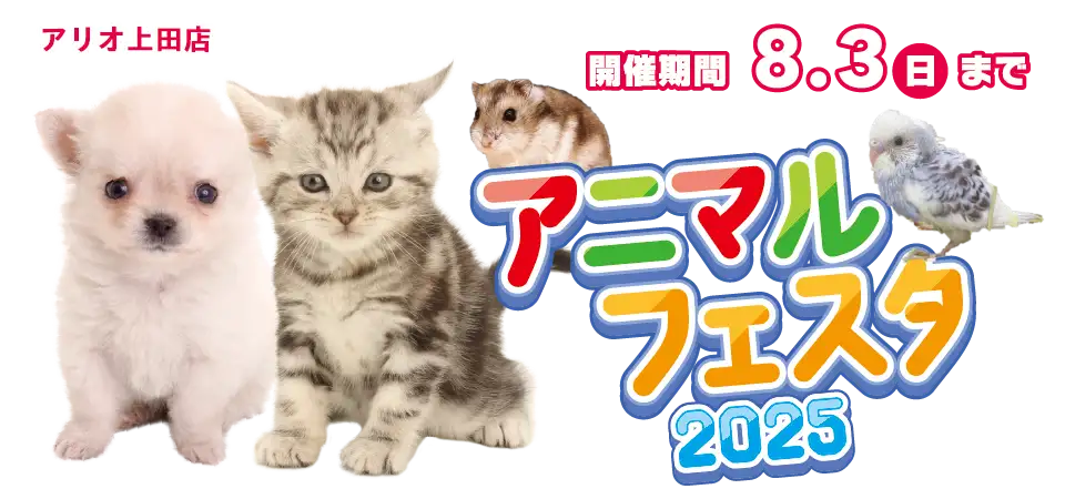 【アニマルフェスタ 開催！！】長野県 ワンラブ アリオ上田店 動物大集合イベント開催！！7/19～8/3まで｜ワンラブグループ