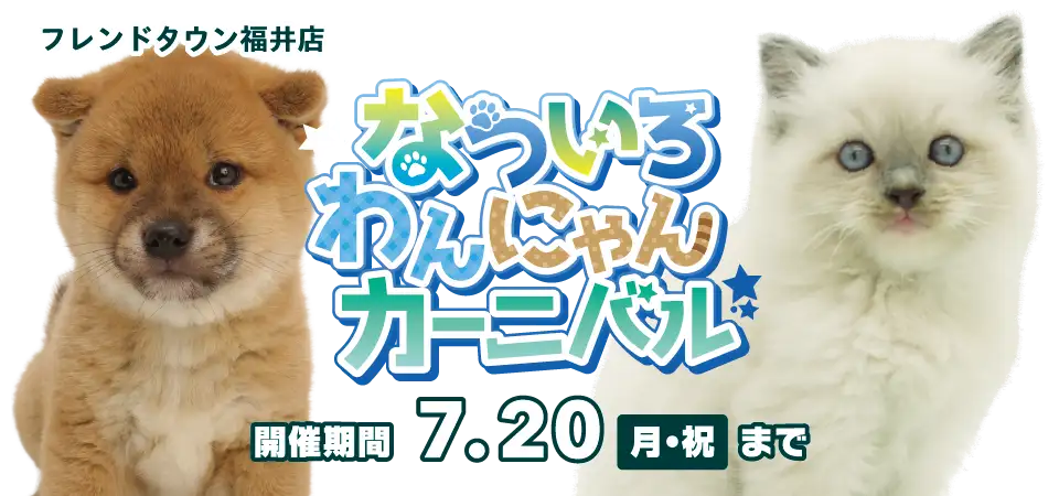 【なついろ わんにゃんカーニバル開催！！】福井県 ワンラブ フレンドタウン福井店 イベント開催！！7/4～7/20まで｜ワンラブグループ