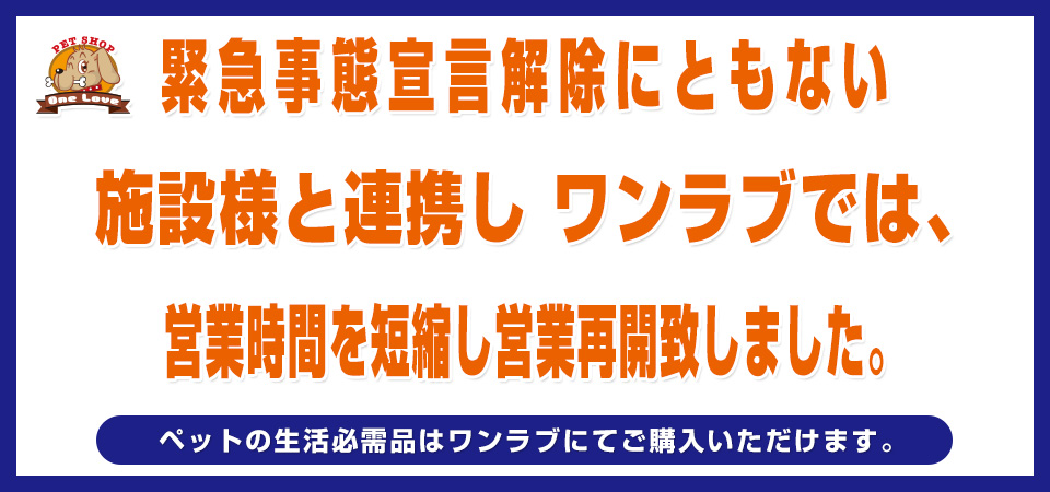 ワンラブでは臨時休業・営業時間短縮を実施しております。｜ペットショップワンラブ｜ペットショップワンラブ